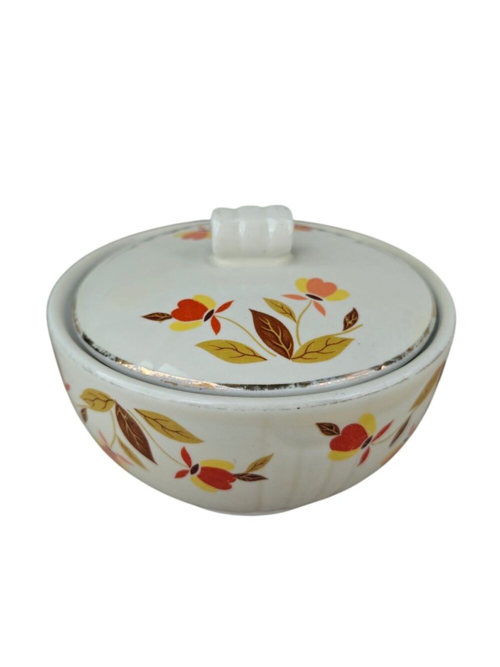 Vintage Hall’s Superior Ceramic Covered Sugar Bowl Handpainted Autumn Leaf